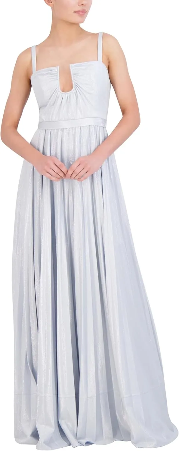 BCBGMAXAZRIA Women's Sleeveless U Wire Neck Pleated Gown