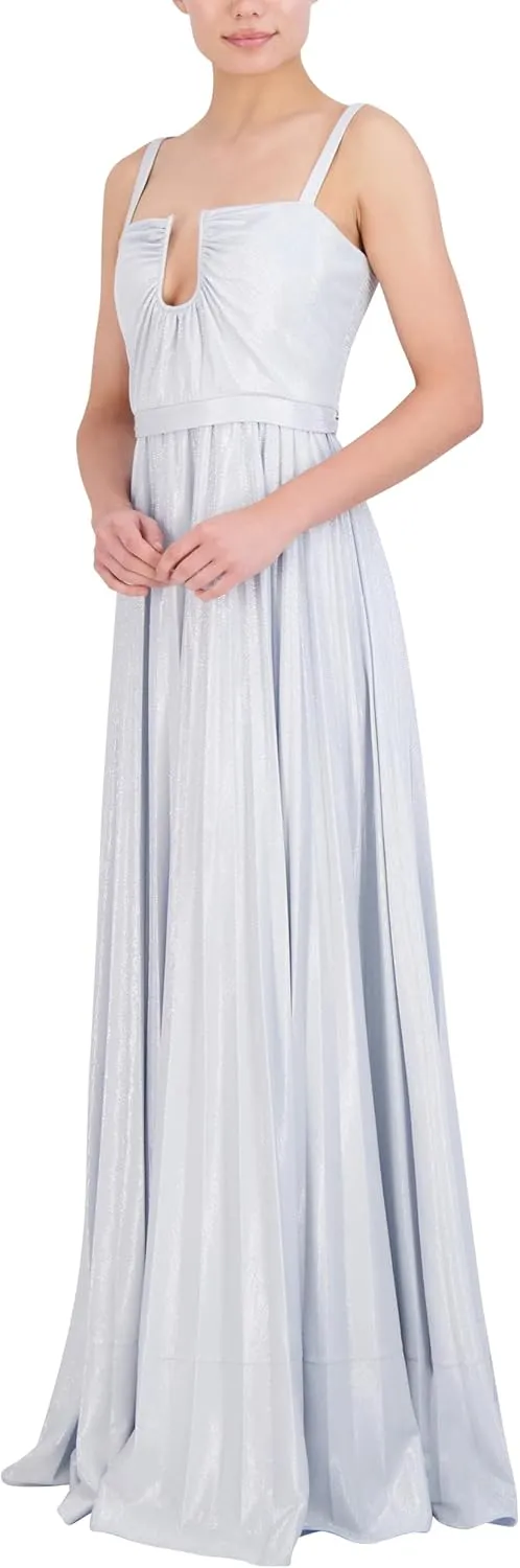 BCBGMAXAZRIA Women's Sleeveless U Wire Neck Pleated Gown