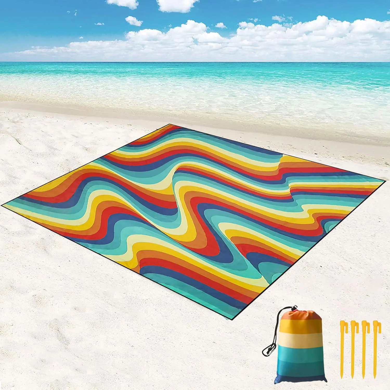 Beach Blanket 110.2"x 78.7" Extra Large Beach Blanket Sandproof Waterproof Beach Mat Outdoor Picnic Blanket for Beach Travel Camping and Hiking - Quick Drying, Lightweight & Durable-CS