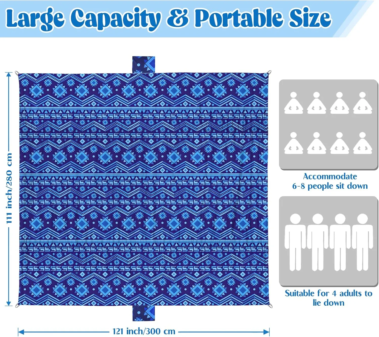 Beach Blanket Sandproof 111''*121'' Extra Large Waterproof Windproof Durable Beach Mat Sand Free Mat