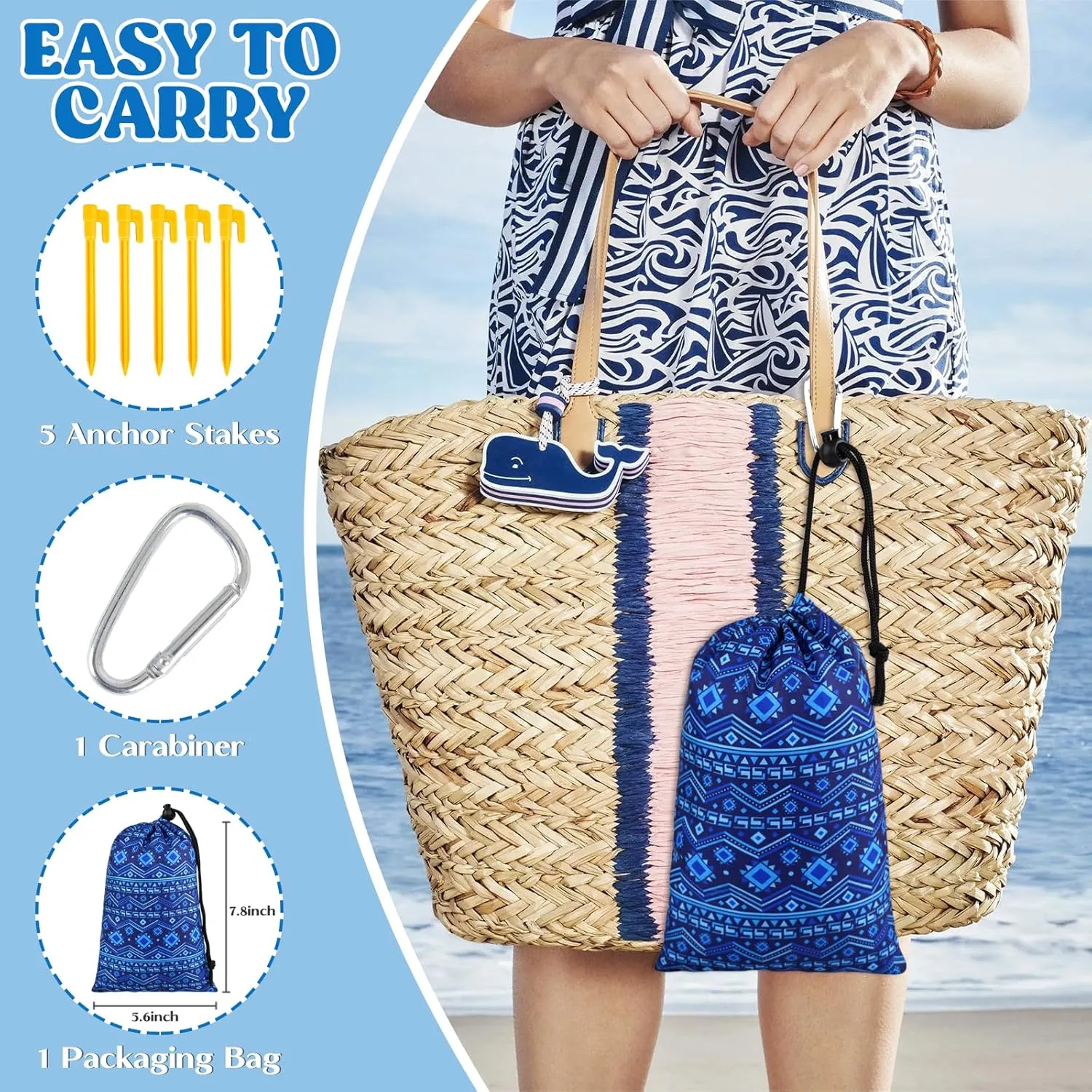 Beach Blanket Sandproof 111''*121'' Extra Large Waterproof Windproof Durable Beach Mat Sand Free Mat