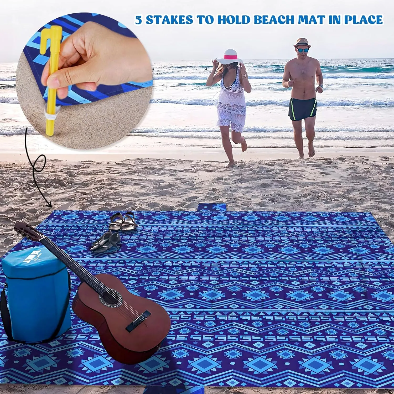 Beach Blanket Sandproof 111''*121'' Extra Large Waterproof Windproof Durable Beach Mat Sand Free Mat