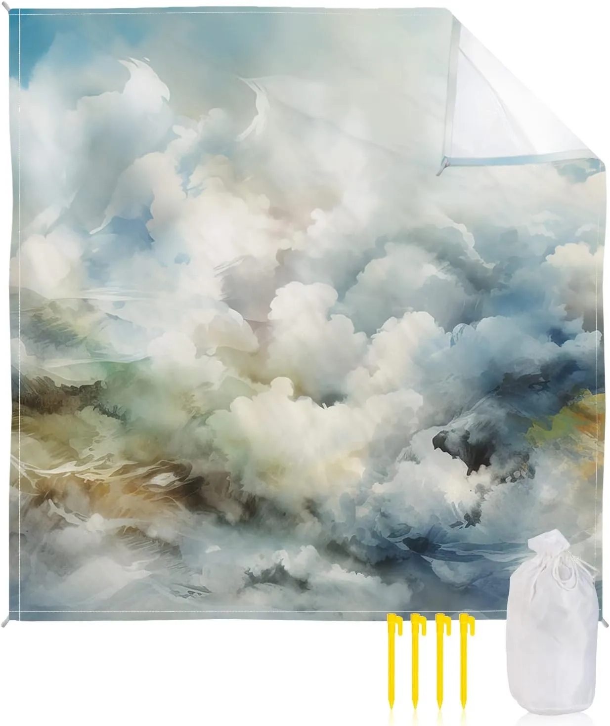 Beach Blanket Sandproof, Abstract Art Clouds and Sky Waterproof Beach Mat Lightweight Quick Drying Picnic Blanket Beach Essentials for Travel Camping Hiking 118x108in
