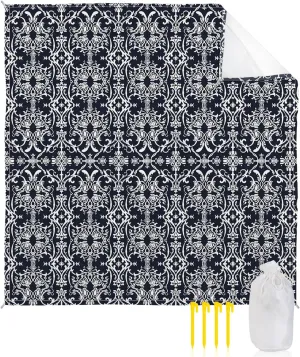 Beach Blanket Sandproof, Abstract Geometric Flowers Floral Blue Texture Waterproof Beach Mat Lightweight Quick Drying Picnic Blanket Beach Essentials for Travel Camping Hiking 95x80in