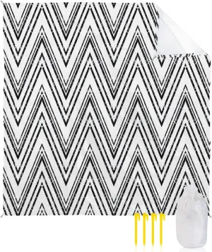 Beach Blanket Sandproof, Abstract Geometric Ripples Pattern Seamless Pattern Waterproof Beach Mat Lightweight Quick Drying Picnic Blanket Beach Essentials for Travel Camping Hiking 108x84in