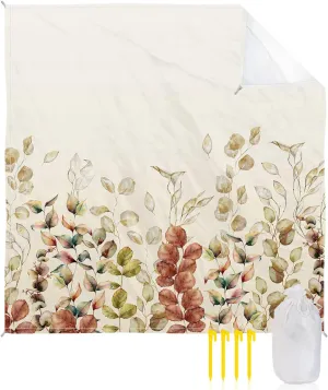 Beach Blanket Sandproof, Autumn Eucalyptus Leaves Waterproof Beach Mat Lightweight Quick Drying Picnic Blanket Beach Essentials for Travel Camping Hiking 108x84in