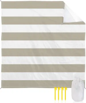 Beach Blanket Sandproof, Beige and White Stripe Waterproof Beach Mat Lightweight Quick Drying Picnic Blanket Beach Essentials for Travel Camping Hiking 95x80in