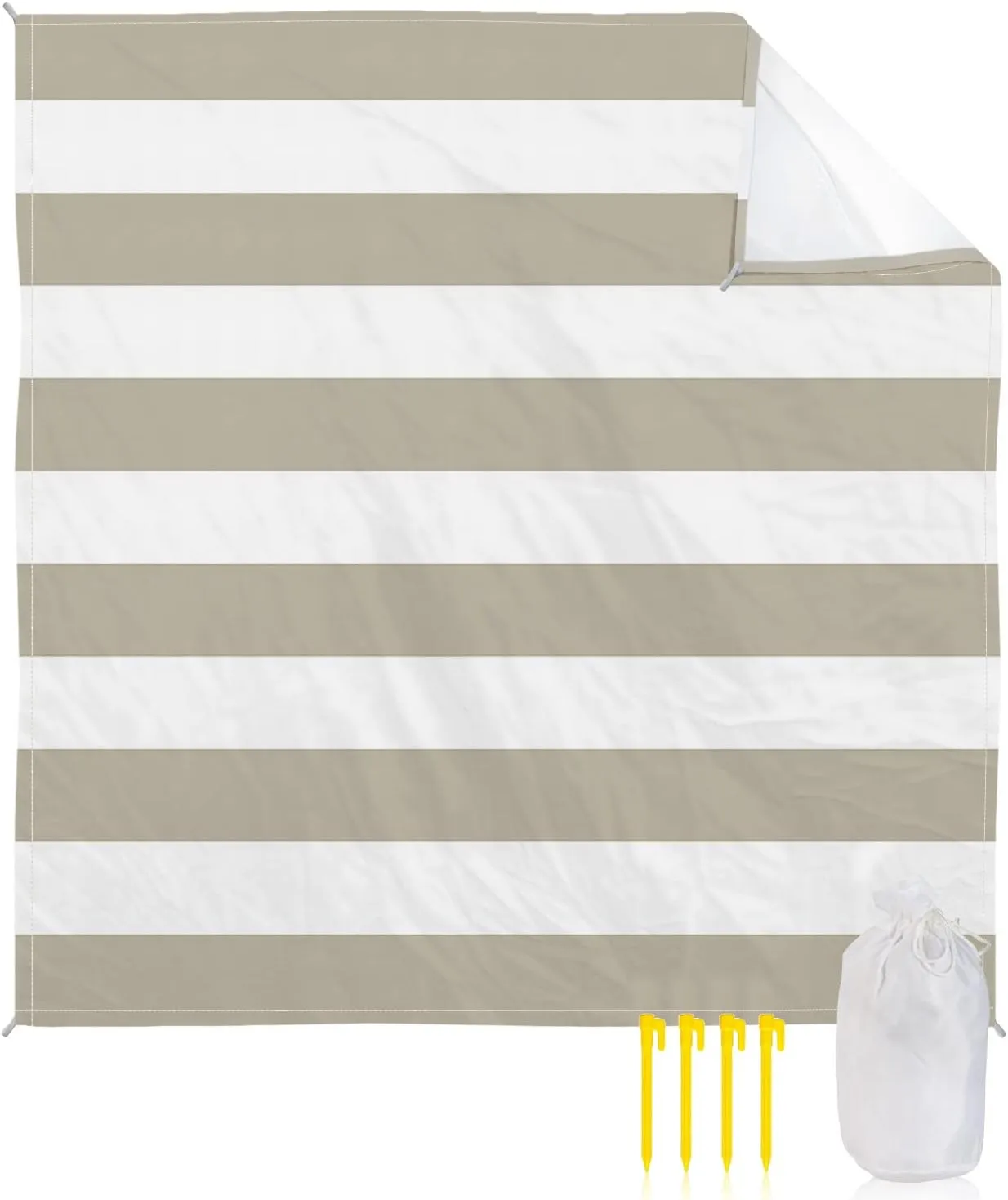 Beach Blanket Sandproof, Beige and White Stripe Waterproof Beach Mat Lightweight Quick Drying Picnic Blanket Beach Essentials for Travel Camping Hiking 95x80in