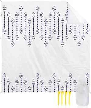 Beach Blanket Sandproof, Bohemian Geometric Pattern Rhombus White Waterproof Beach Mat Lightweight Quick Drying Picnic Blanket Beach Essentials for Travel Camping Hiking 108x84in