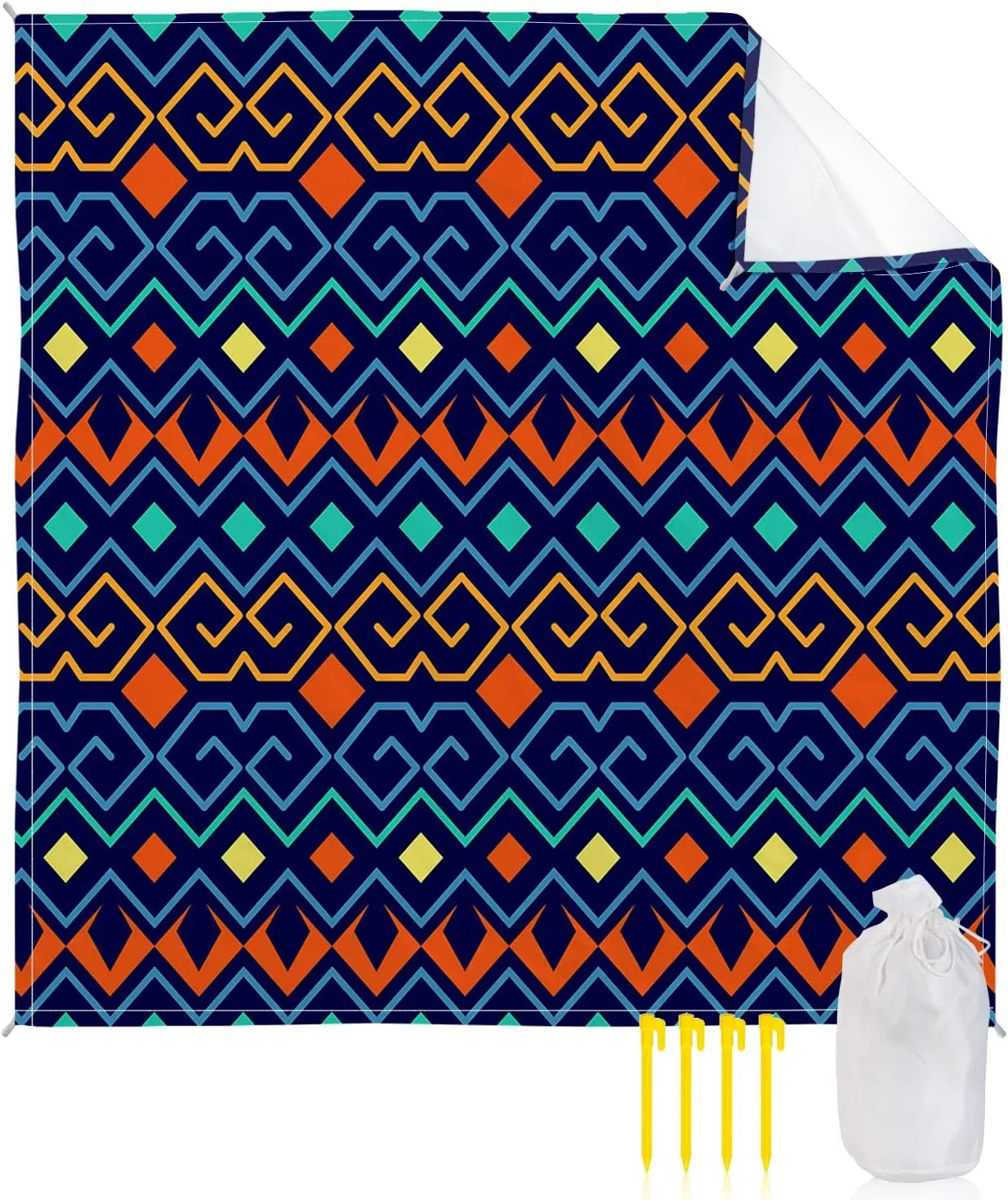 Beach Blanket Sandproof, Boho Style Bohemia Purple Navy Blue Orange Waterproof Beach Mat Lightweight Quick Drying Picnic Blanket Beach Essentials for Travel Camping Hiking 83x79in