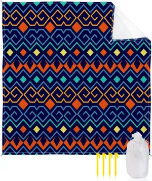 Beach Blanket Sandproof, Boho Style Bohemia Purple Navy Blue Orange Waterproof Beach Mat Lightweight Quick Drying Picnic Blanket Beach Essentials for Travel Camping Hiking 83x79in