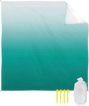 Beach Blanket Sandproof, Cyan Turquoise Gradient Waterproof Beach Mat Lightweight Quick Drying Picnic Blanket Beach Essentials for Travel Camping Hiking 118x108in