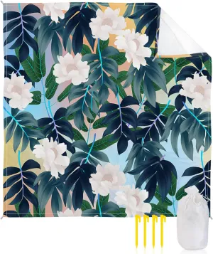 Beach Blanket Sandproof, Garden Leaf Forest Waterproof Beach Mat Lightweight Quick Drying Picnic Blanket Beach Essentials for Travel Camping Hiking 83x79in