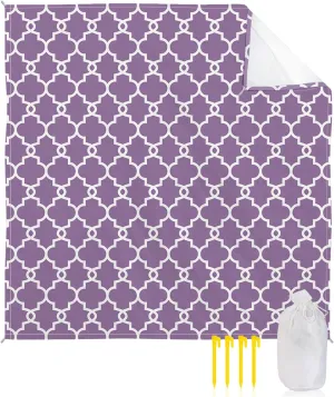 Beach Blanket Sandproof, Geometric Moroccan Pattern Purple Waterproof Beach Mat Lightweight Quick Drying Picnic Blanket Beach Essentials for Travel Camping Hiking 83x79in