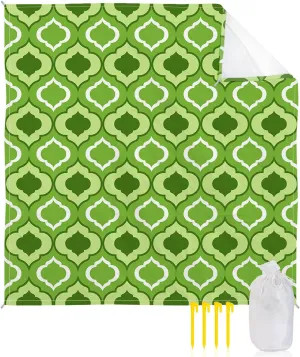 Beach Blanket Sandproof, Green Moroccan Pattern Geometric Waterproof Beach Mat Lightweight Quick Drying Picnic Blanket Beach Essentials for Travel Camping Hiking 95x80in