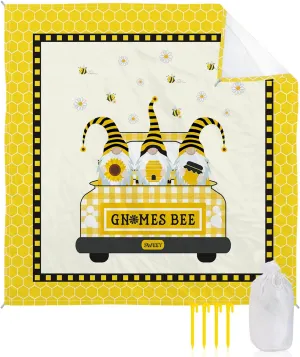 Beach Blanket Sandproof, Honey Gnomes Bees Hive Sunflower Truck Waterproof Beach Mat Lightweight Quick Drying Picnic Blanket Beach Essentials for Travel Camping Hiking 118x108in