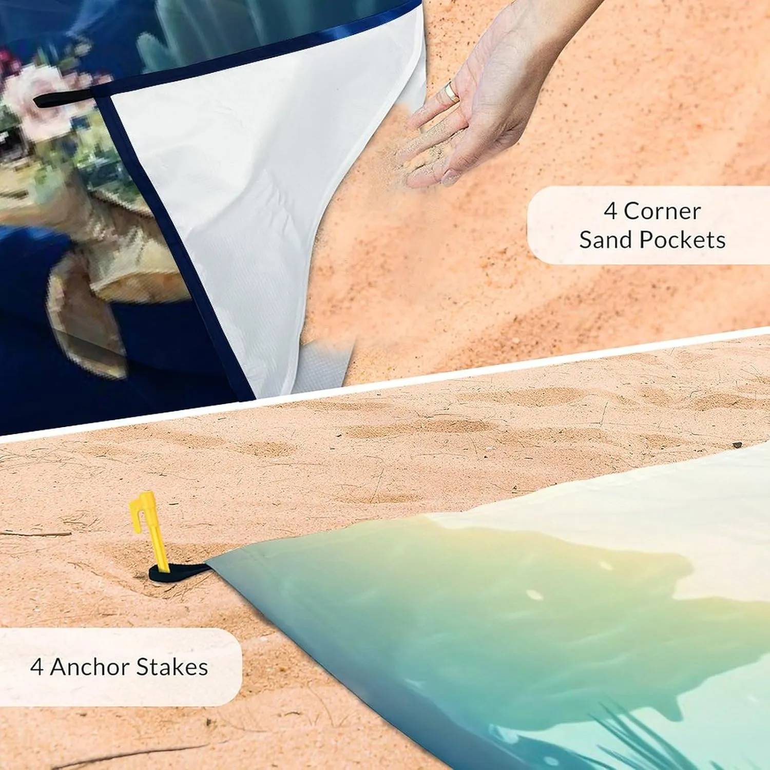 Beach Blanket Sandproof, Large Beach Blanket Waterproof, Sea Turtle Sand Free Beach Mat Durable, Polyester Outdoor Blanket for Family Vacation with 4 Stakes & 4 Corner Pocket, 6.6x7.2Ft