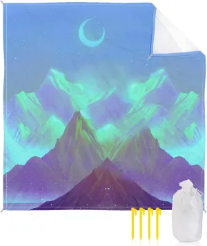 Beach Blanket Sandproof, Mountain Moon Dreamy Starry Sky Waterproof Beach Mat Lightweight Quick Drying Picnic Blanket Beach Essentials for Travel Camping Hiking 83x79in