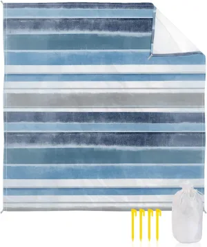 Beach Blanket Sandproof, Northern Europe Blue Vintage Stripes Waterproof Beach Mat Lightweight Quick Drying Picnic Blanket Beach Essentials for Travel Camping Hiking 118x108in