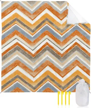 Beach Blanket Sandproof, Northern Europe Orange Geometric Wave Stripes Waterproof Beach Mat Lightweight Quick Drying Picnic Blanket Beach Essentials for Travel Camping Hiking 118x108in