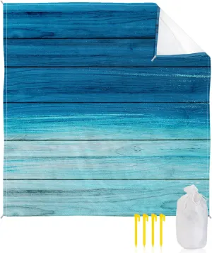 Beach Blanket Sandproof, Ocean Plank Texture Blue Gradient Waterproof Beach Mat Lightweight Quick Drying Picnic Blanket Beach Essentials for Travel Camping Hiking 108x84in