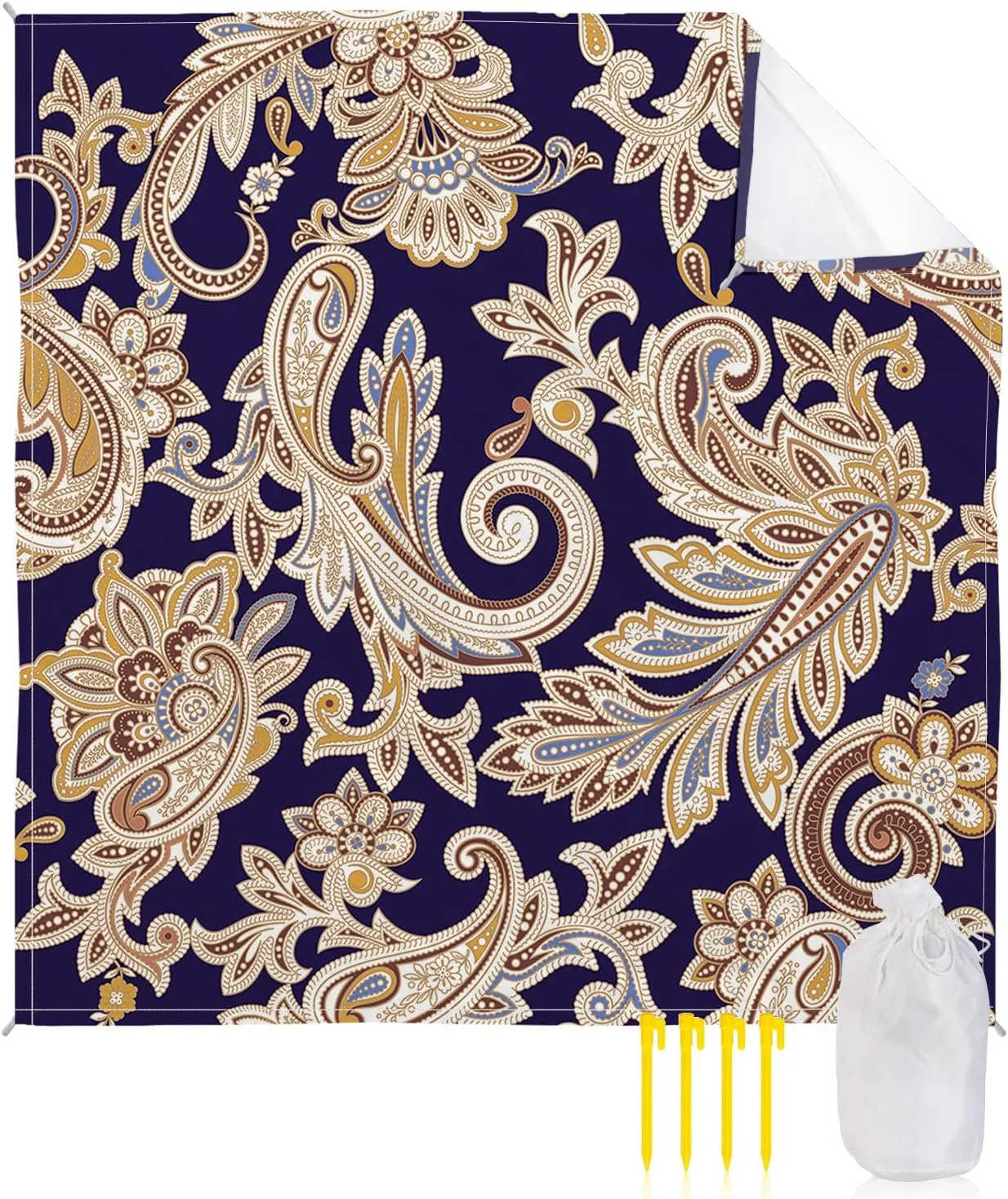 Beach Blanket Sandproof, Paisley Pattern Purple Bohemian Style Waterproof Beach Mat Lightweight Quick Drying Picnic Blanket Beach Essentials for Travel Camping Hiking 95x80in