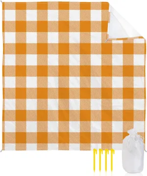 Beach Blanket Sandproof, Pastoral Style Orange Lattice Waterproof Beach Mat Lightweight Quick Drying Picnic Blanket Beach Essentials for Travel Camping Hiking 118x108in