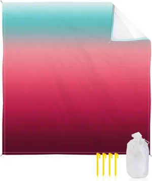 Beach Blanket Sandproof, Rose Red Teal Green Gradient Texture Waterproof Beach Mat Lightweight Quick Drying Picnic Blanket Beach Essentials for Travel Camping Hiking 108x84in