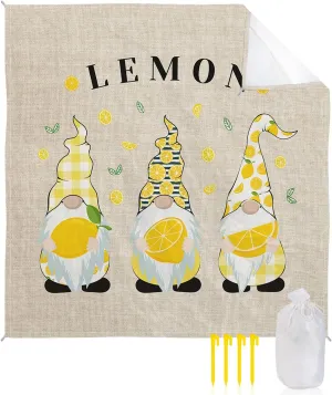 Beach Blanket Sandproof, Summer Lemon Cute Gnomes Waterproof Beach Mat Lightweight Quick Drying Picnic Blanket Beach Essentials for Travel Camping Hiking 108x84in