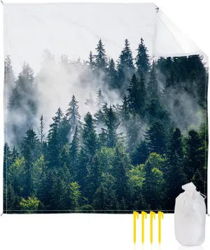 Beach Blanket Sandproof, Summer Photography Black and Green Forest Waterproof Beach Mat Lightweight Quick Drying Picnic Blanket Beach Essentials for Travel Camping Hiking 95x80in