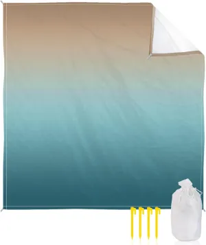 Beach Blanket Sandproof, Teal Green and Brown Gradient Waterproof Beach Mat Lightweight Quick Drying Picnic Blanket Beach Essentials for Travel Camping Hiking 108x84in