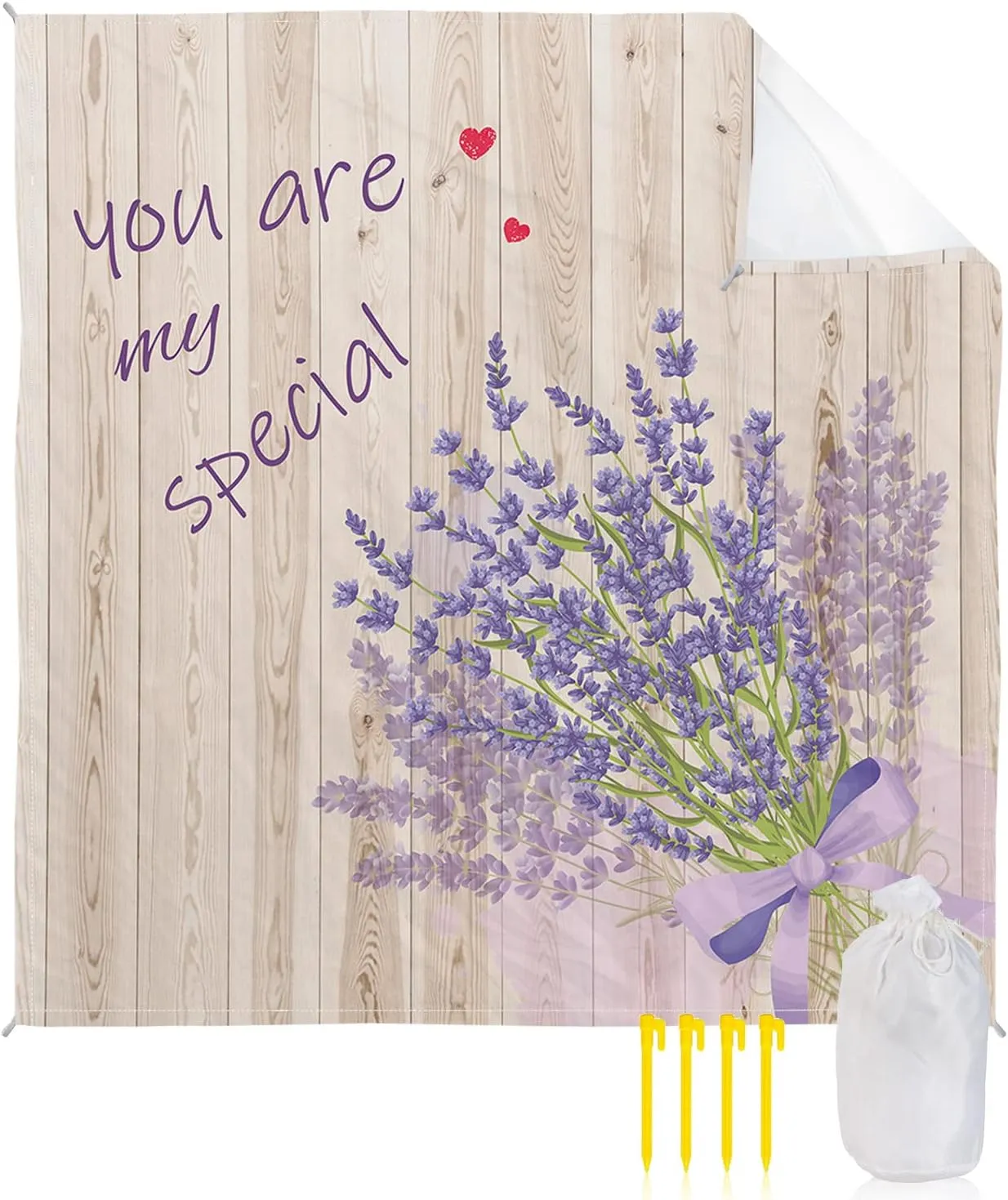 Beach Blanket Sandproof, You are My Special Lavender Retro Wood Texture Waterproof Beach Mat Lightweight Quick Drying Picnic Blanket Beach Essentials for Travel Camping Hiking 95x80in