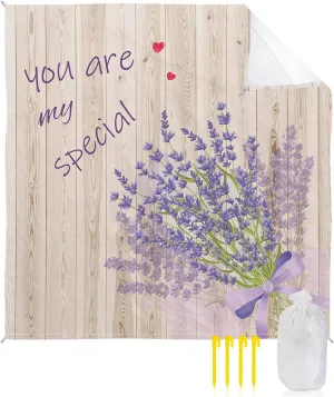Beach Blanket Sandproof, You are My Special Lavender Retro Wood Texture Waterproof Beach Mat Lightweight Quick Drying Picnic Blanket Beach Essentials for Travel Camping Hiking 95x80in