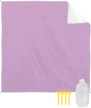 Beach Blanket, Simple Color Purple Pink Sandproof Waterproof Outdoor Mat Quick Drying Beach Accessories for Vacation Holiday Picnic Camping, 79"x83" for 1-4 Adults