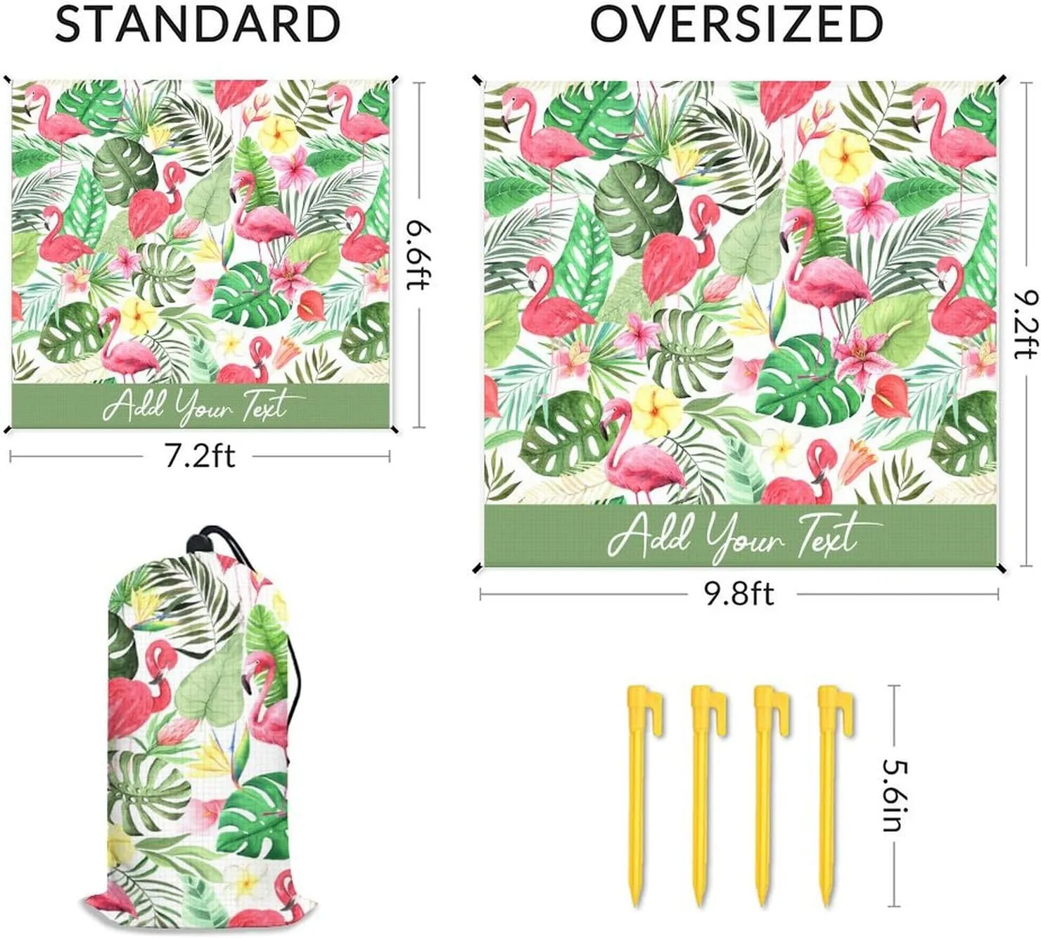 Beach Blanket Waterproof Sandproof - Personalized 86x78 Inches Large Flamingo Beach Mat for Family - Lightweight Picnic Blanket for Outdoor - 4 Corner Pockets Camping Blanket for Travel Hiking