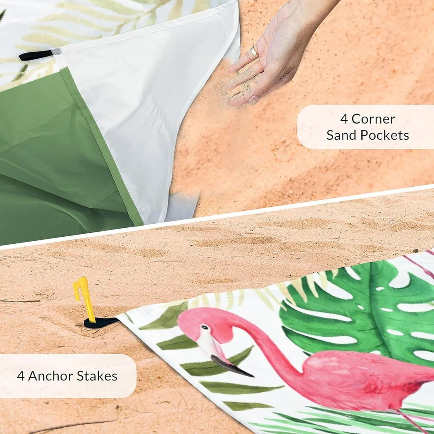 Beach Blanket Waterproof Sandproof - Personalized 86x78 Inches Large Flamingo Beach Mat for Family - Lightweight Picnic Blanket for Outdoor - 4 Corner Pockets Camping Blanket for Travel Hiking