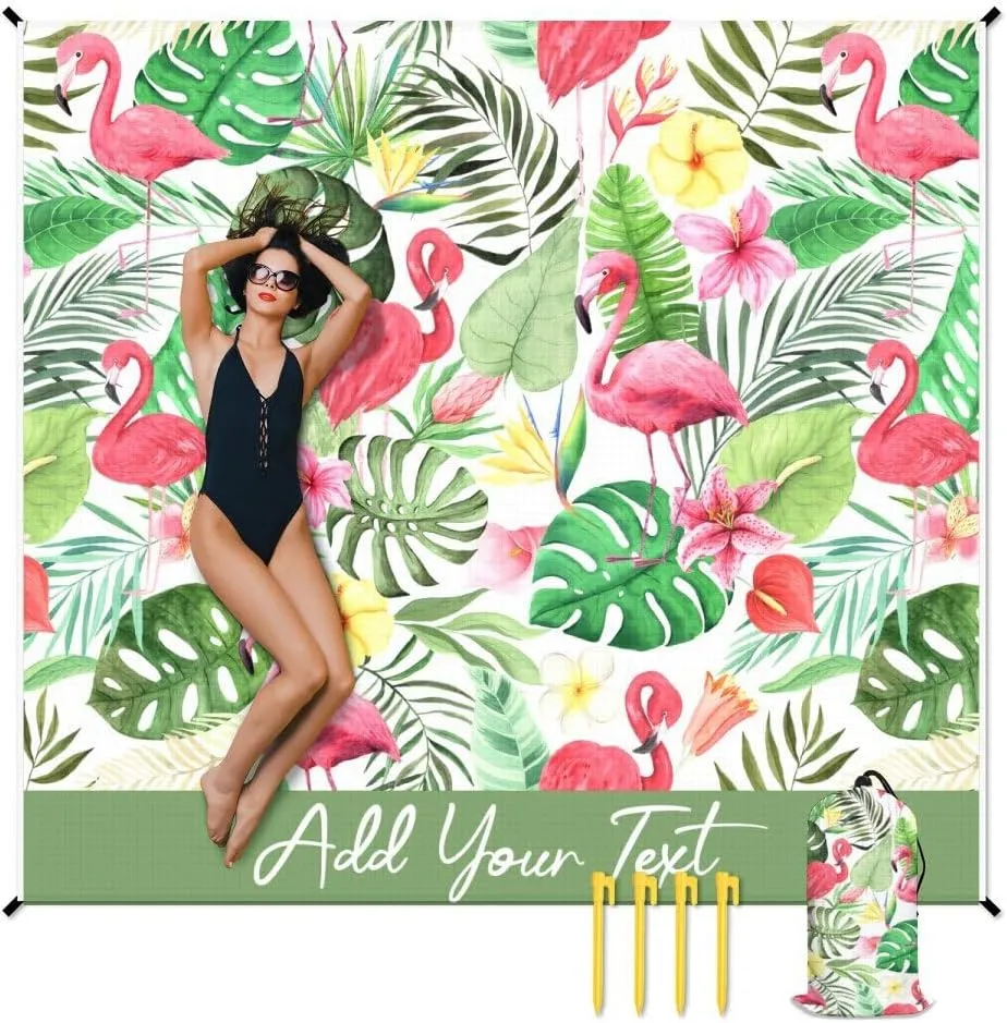 Beach Blanket Waterproof Sandproof - Personalized 86x78 Inches Large Flamingo Beach Mat for Family - Lightweight Picnic Blanket for Outdoor - 4 Corner Pockets Camping Blanket for Travel Hiking
