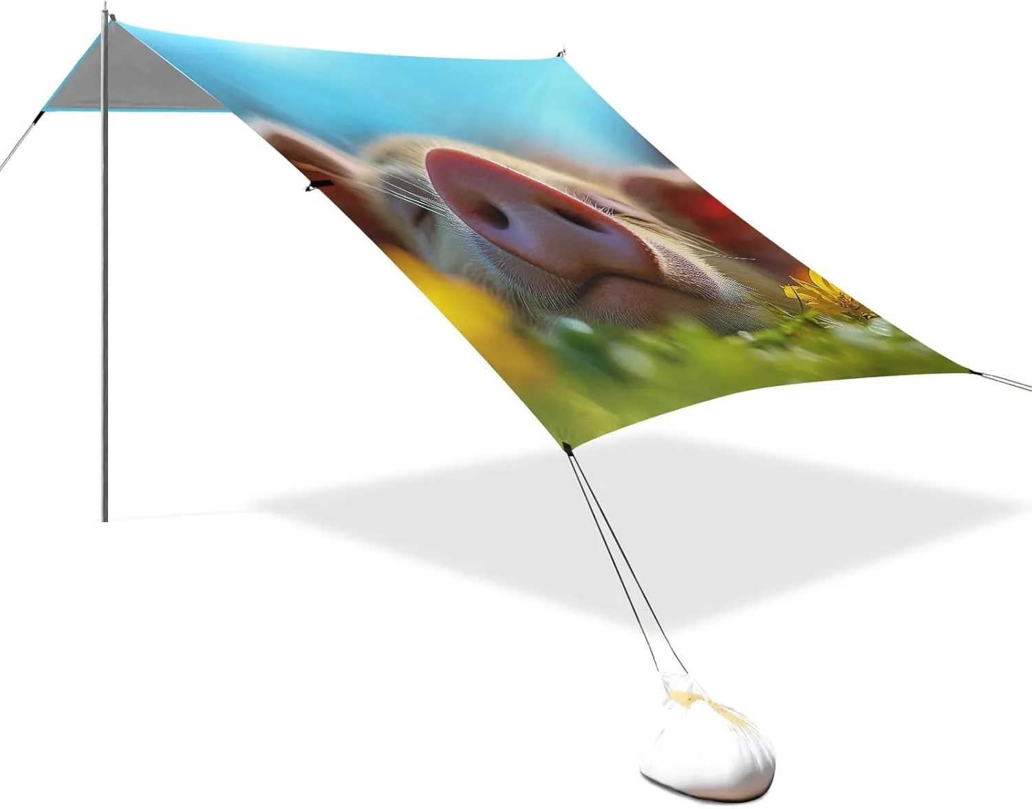 Beach Canopy Tent Sun Shade Outdoor Patio 9.2 × 10.5 FT Print Camping Sun Shelter Custom Sleeping Piglet Grass Print Wind Sail Shade with Sand Anchor Poles