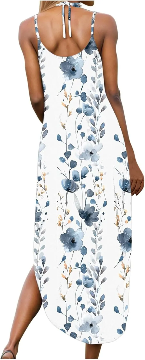 Beach Dresses for Women 2025 Vacation Spring Boho Floral Long Sundress Summer Flowy Sleeveless Casual Maxi Dress