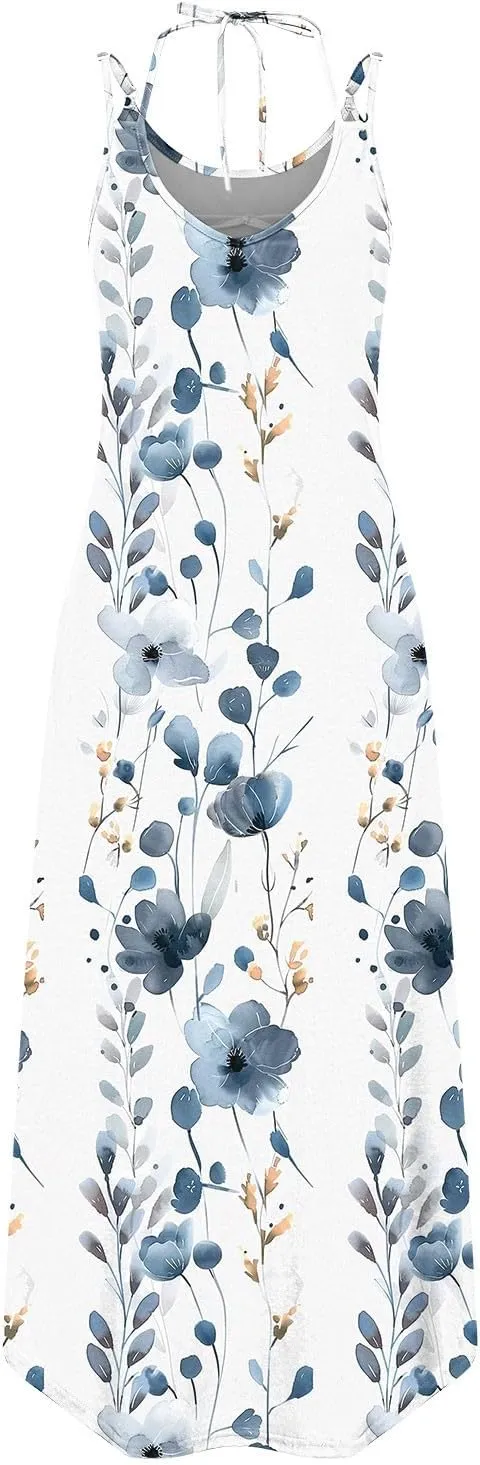 Beach Dresses for Women 2025 Vacation Spring Boho Floral Long Sundress Summer Flowy Sleeveless Casual Maxi Dress