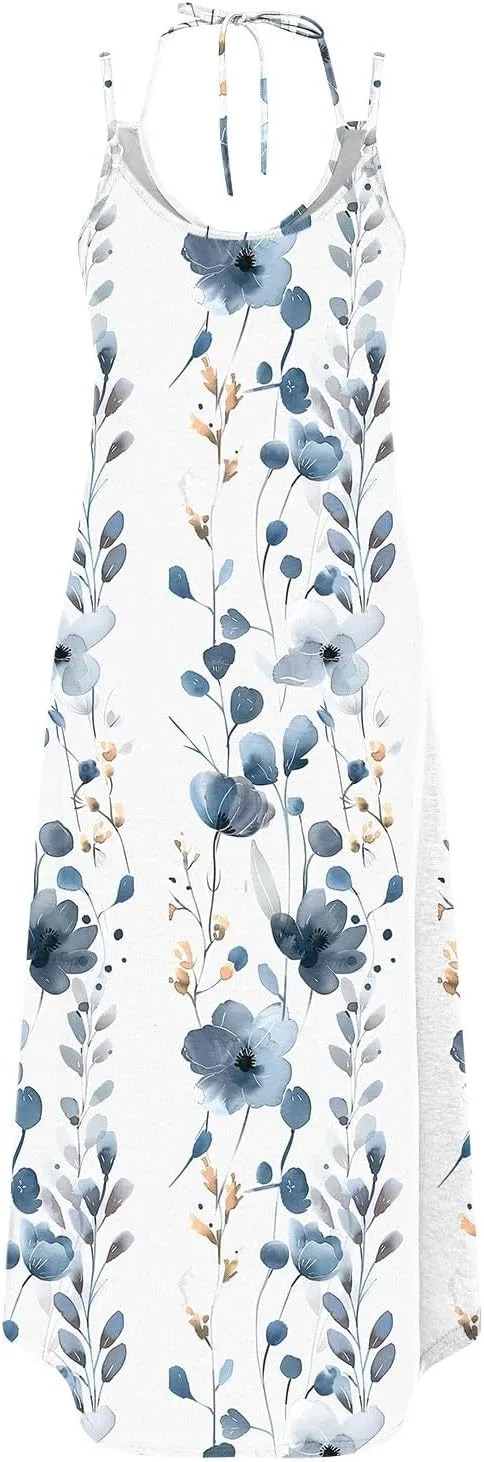 Beach Dresses for Women 2025 Vacation Spring Boho Floral Long Sundress Summer Flowy Sleeveless Casual Maxi Dress