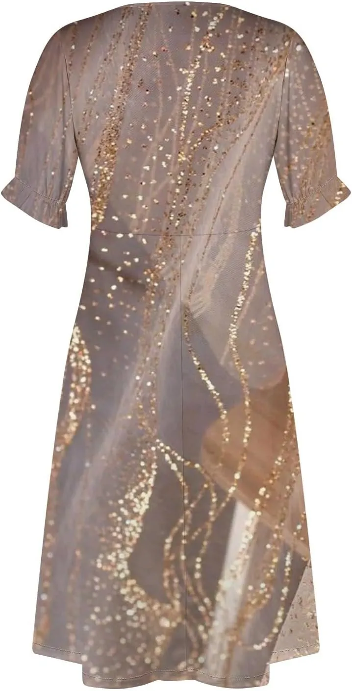 Beach Dresses for Women,2025 Spring Trendy Floral Boho Dress,Elegant V Neck Short Sleeve Irregular Hem Midi Dress