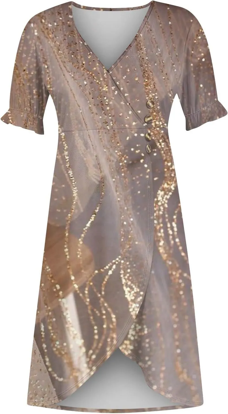 Beach Dresses for Women,2025 Spring Trendy Floral Boho Dress,Elegant V Neck Short Sleeve Irregular Hem Midi Dress