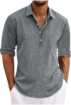 Beach Shirts for Men Cotton Blend Shirt Solid Long Sleeve Button Down Shirt Casual Blouse Summer Hawaiian Shirts
