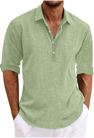 Beach Shirts for Men Cotton Blend Shirt Solid Long Sleeve Button Down Shirt Casual Blouse Summer Hawaiian Shirts