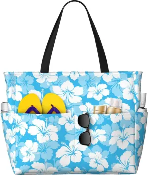 Beach Tote Bag for Women Foldable Waterproof and Sandproof Tote Bag with Zipper Print Beach Bag Large Travel Bag