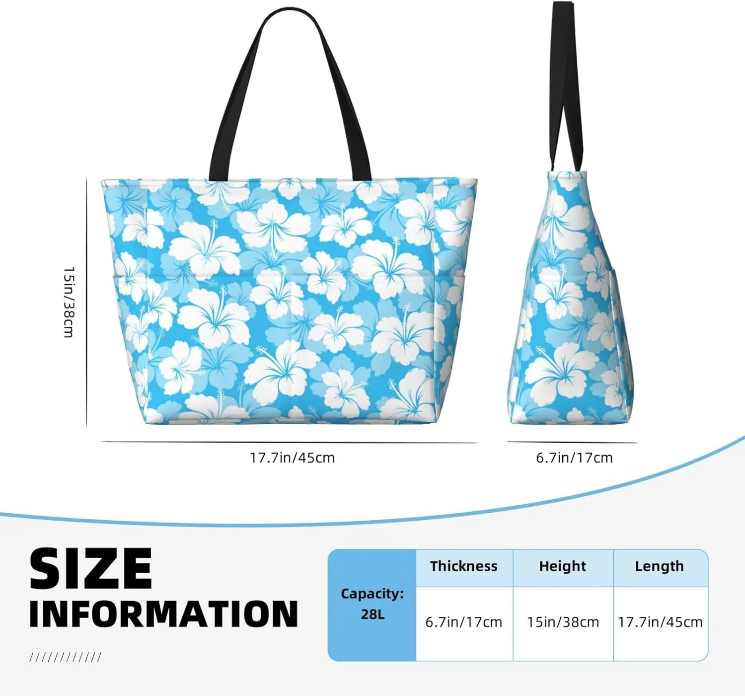 Beach Tote Bag for Women Foldable Waterproof and Sandproof Tote Bag with Zipper Print Beach Bag Large Travel Bag