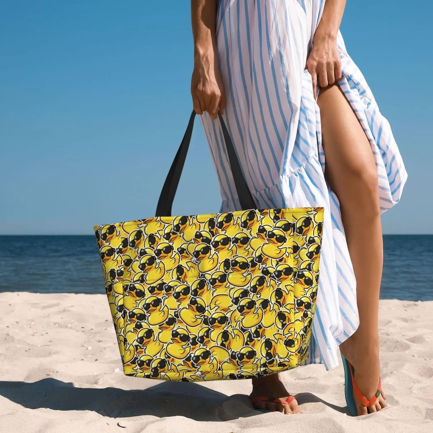 Beach Tote Bag for Women Foldable Waterproof and Sandproof Tote Bag with Zipper Print Beach Bag Large Travel Bag
