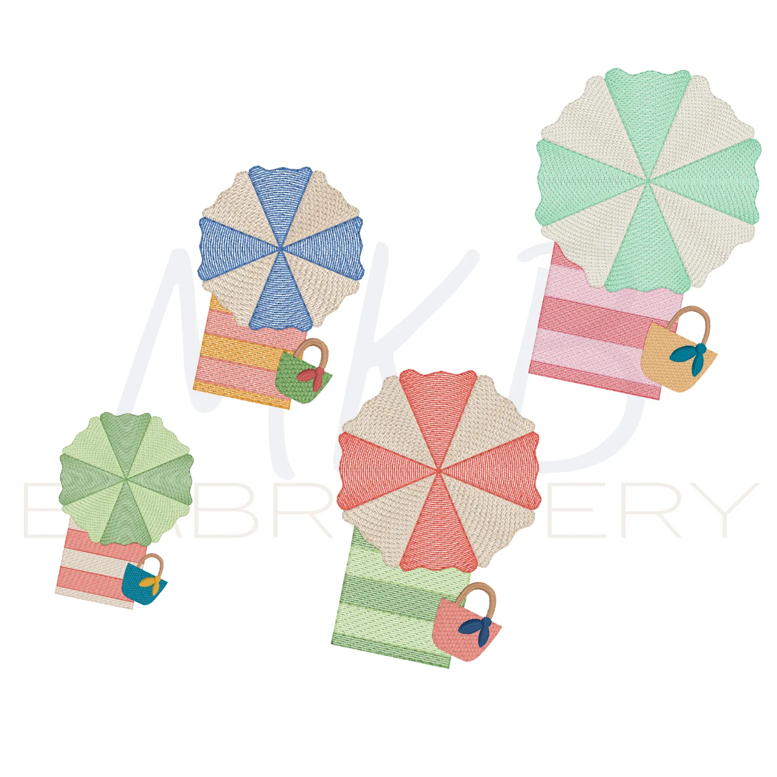 Beach Umbrella Towel Tote Bag Sketch Embroidery Design