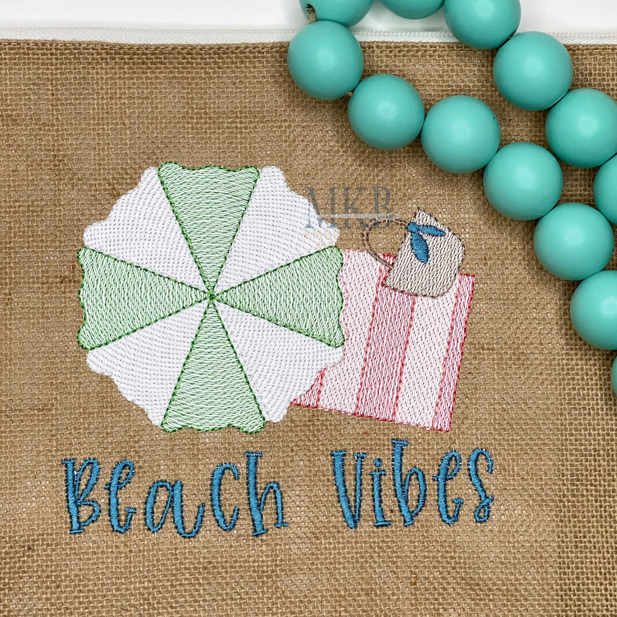 Beach Umbrella Towel Tote Bag Sketch Embroidery Design